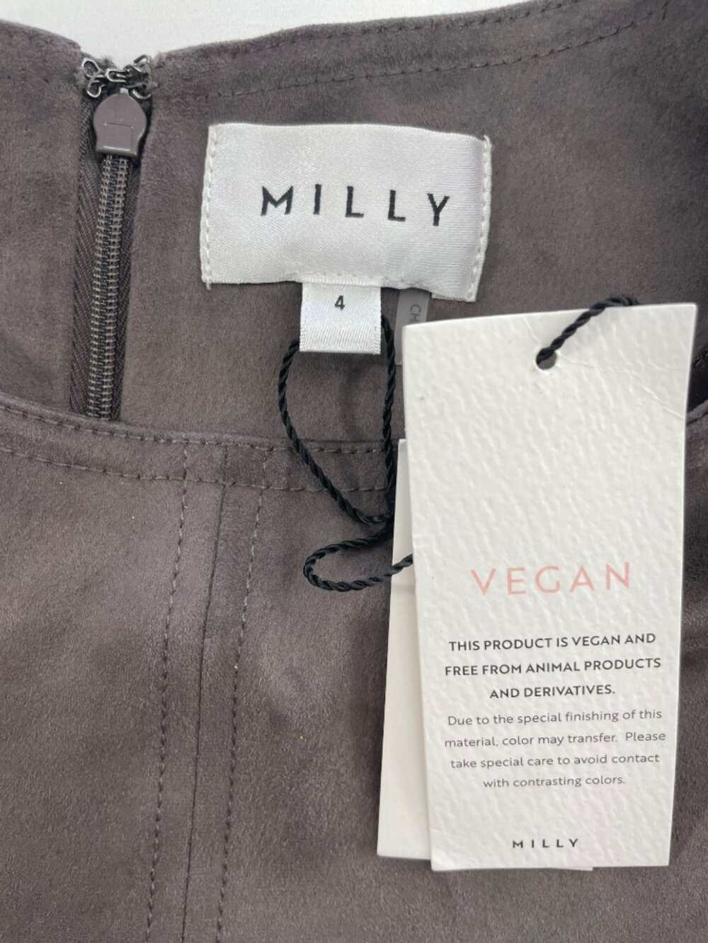 Milly Eve Suede & Leather Combo Vegan Shift Dress Charcoal/Blk Sz 4 MSRP$495 NEW - Picture 10 of 12